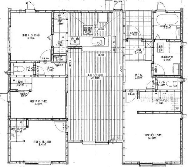 全室フローリング、4LDK+ウォークインクローゼット、平屋建て！敷地はゆとりの約106坪！