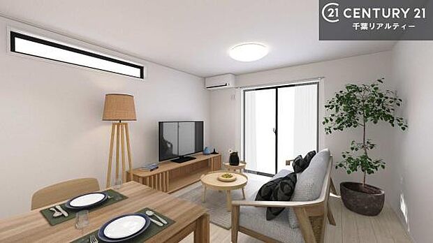 【同仕様】大きな窓からたっぷりの陽ざしが入る明るいリビング。開放感のあるリビングで家族団らんのくつろぎの時間を過ごせます。