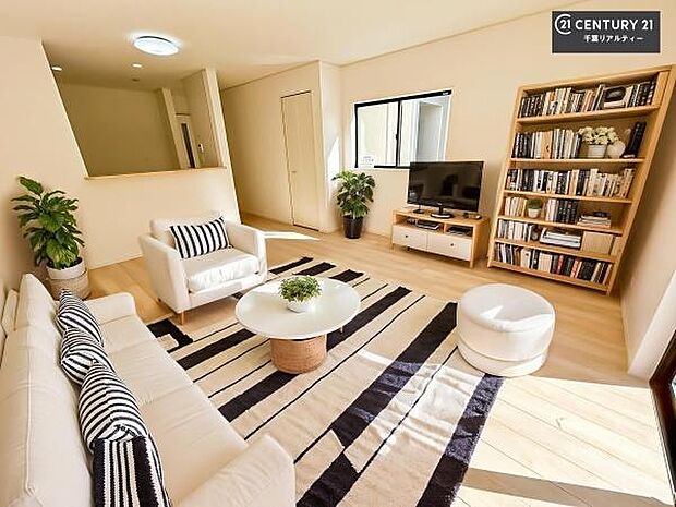 家具はCGパースです。大切な家族が集まるからこそLDKにはこだわりたい。子供たちが元気に笑いながら走り回っている姿を見た時が「広い家にして良かった」と思う瞬間です。