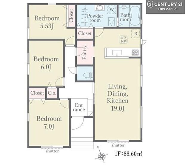 3LDKの魅力的な間取り!LDKはゆったりとした空間で、ご家族との団らん時間が、より一層充実したものになりますね。家族との仲が深まり、自然と笑顔が増えます!