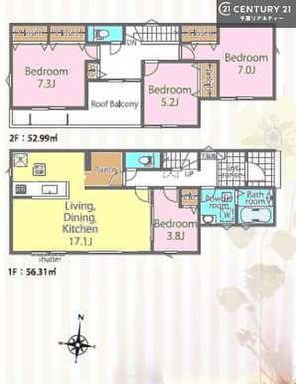 4LDKの間取りは、ご家族それぞれのプライベート空間を確保しながら、リビングを中心に自然と集まれるバランスの良いプランです。