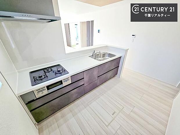 作業がしやすいシステムキッチンです!収納がたくさん付いているので、調理スペースに物を置かなくて済むので、広々使えて、快適に作業ができます!