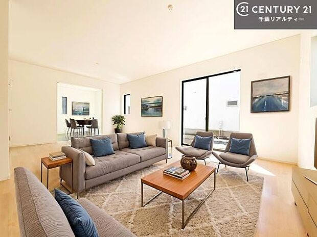 家具はCGパースです。開放感のある広々LDK!ソファーやダイニングテーブルを置いても窮屈にならないので快適に過ごせます!コミュニケーションが取りやすいリビングです!