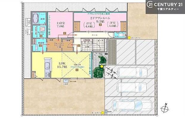 2(3)LDKの魅力的な間取り！LDKはゆったりとした空間で、ご家族との団らん時間が、より一層充実したものになりますね。家族との仲が深まり、自然と笑顔が増えます！