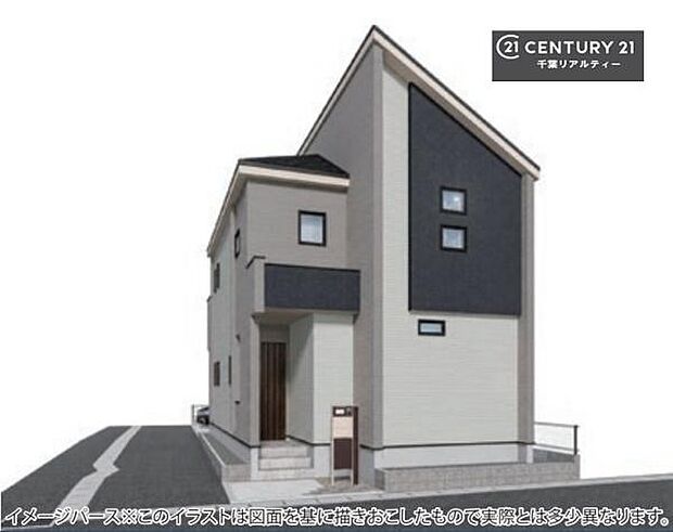 完成予想図です。落ち着いた色合いの外観に、洗練されたデザインを取り入れた住まいです。駐車スペースを確保し、毎日の暮らしやすさにも配慮。街並みに調和しながらも存在感のある、こだわりの住まいが誕生します。