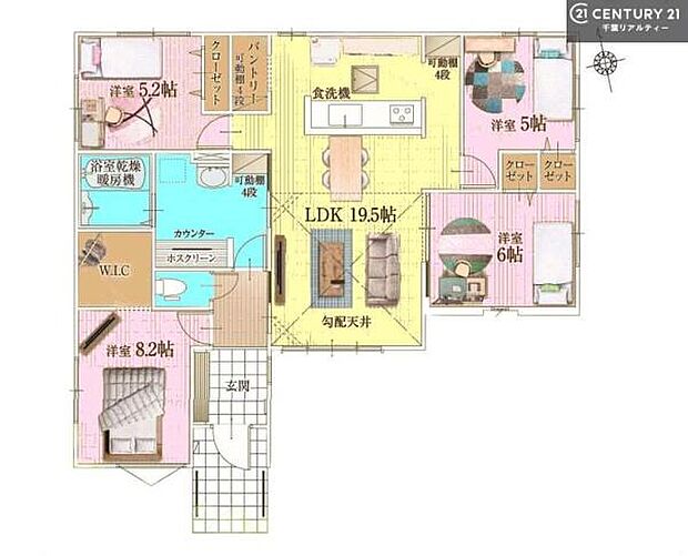 4LDKの魅力的な間取り!LDKはゆったりとした空間で、ご家族との団らん時間が、より一層充実したものになりますね。家族との仲が深まり、自然と笑顔が増えます!