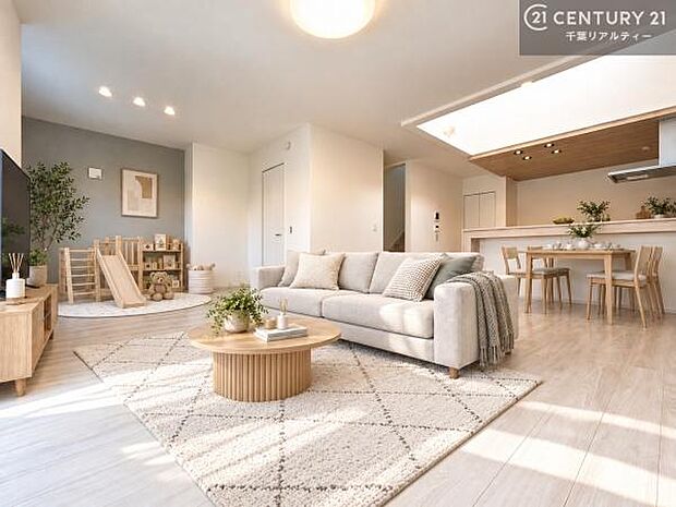 家具はCGパースです。開放感のある広々LDK!ソファーやダイニングテーブルを置いても窮屈にならないので快適に過ごせます!コミュニケーションが取りやすいリビングです!