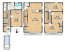 近鉄奈良線 八戸ノ里駅 徒歩13分 4LDKの間取り