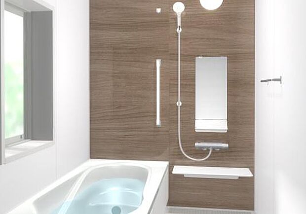 浴室乾燥・暖房機付きで、カビの発生も抑制！1坪タイプの浴槽で大人も足を伸ばして浴槽につかれます。