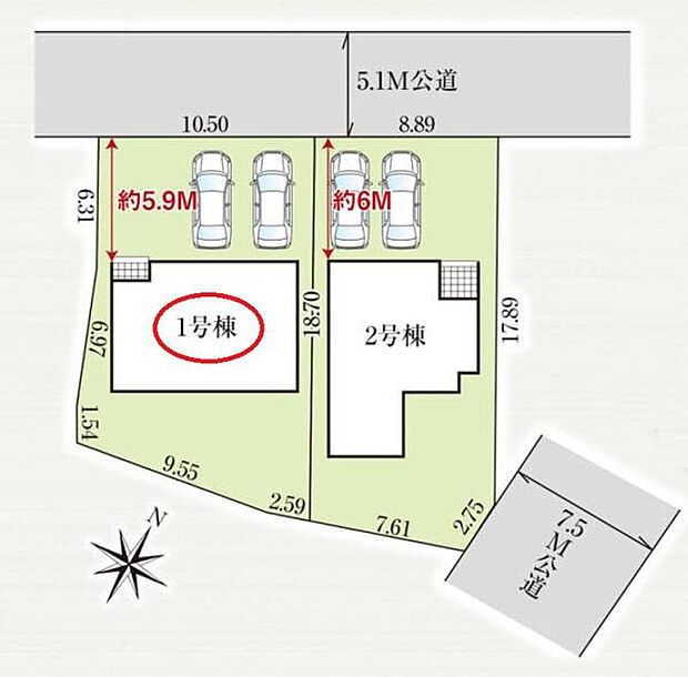 駐車スペース2台！