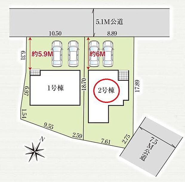 駐車スペース2台！