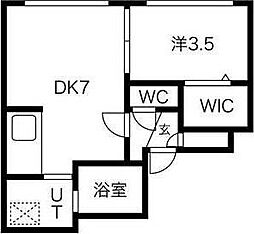 札幌市営東豊線 東区役所前駅 徒歩10分の賃貸マンション 3階1DKの間取り