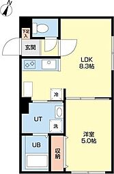 札幌市営東西線 菊水駅 徒歩14分の賃貸マンション 4階1LDKの間取り