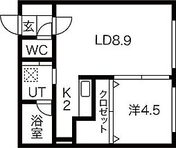 札幌市営東豊線 学園前駅 徒歩12分の賃貸マンション 3階1LDKの間取り