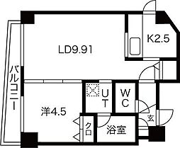 札幌市営東豊線 美園駅 徒歩8分の賃貸マンション 4階1LDKの間取り