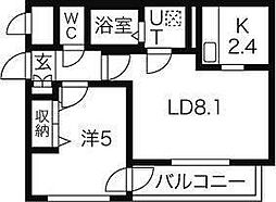 ワンダーハイム中の島 1階1LDKの間取り
