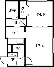 ルリ美園 1階1LDKの間取り