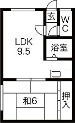 マンション黄倉 1LDKの間取図画像