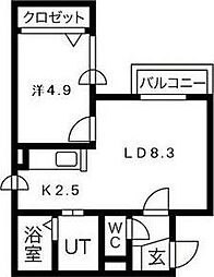 ワイスハイム琴似 1LDKの間取図画像