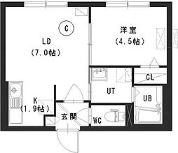 インフィニティ旭町 1LDKの間取図画像
