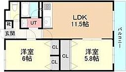 コーポ本通公園 2LDKの間取図画像