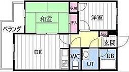 コーポ佐野富月寒東 2DKの間取図画像
