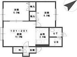 ルミエールT・M南郷 2LDKの間取図画像