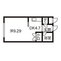 シティノースワン 1階1Kの間取り