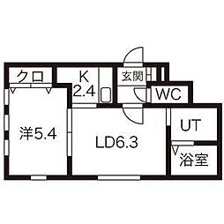 ブリリアントR 2階1LDKの間取り