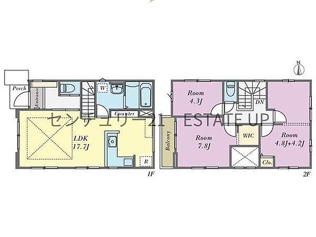 【間取り】ファミリーにおすすめの4LDK。寝室、お子様のお部屋など分けた使いかたが可能です。
