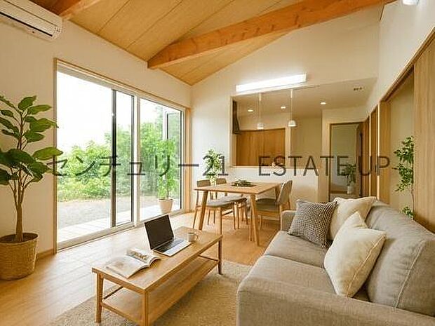 【リビング】お好きなインテリアなどを飾って、ご家族で安らげる癒しの空間をお作りいただけます。※ホームステージングしているイメージ図です。