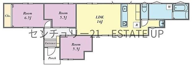 【間取り】ファミリーにおすすめの3LDK。寝室、お子様のお部屋など分けた使いかたが可能です。