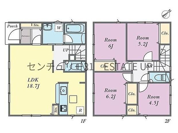 【間取り】ファミリーにおすすめの4LDK。寝室、お子様のお部屋など分けた使いかたが可能です。
