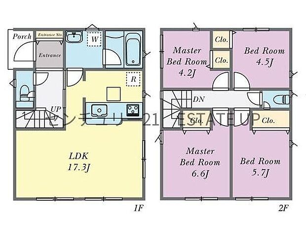 【間取り】ファミリーにおすすめの4LDK。寝室、お子様のお部屋など分けた使いかたが可能です。