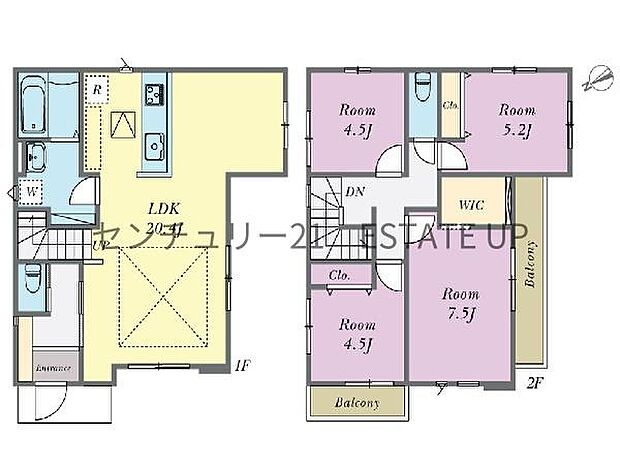 【間取り】ファミリーにおすすめの4SLDK。寝室、お子様のお部屋など分けた使いかたが可能です。
