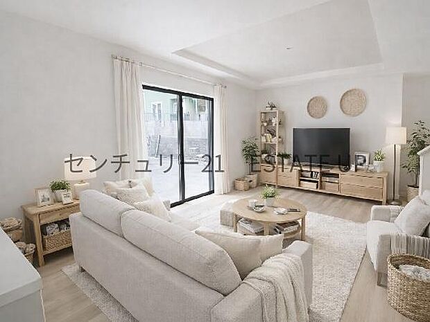 【リビング】広々としたリビング空間で、家族団らんや来客時にもゆったり過ごせる心地よい空間。※ホームステージングしているイメージ図です。