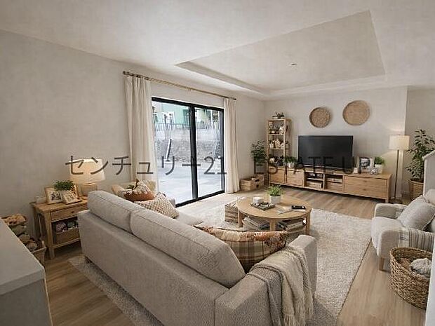 【リビング】広々としたリビング空間で、家族団らんや来客時にもゆったり過ごせる心地よい空間。※ホームステージングしているイメージ図です。