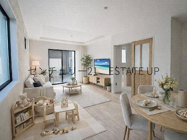 【リビング】ご家族皆様でゆったりとお過ごしいただけるリビングです。※ホームステージングしているイメージ図です。