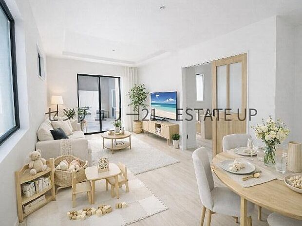 【リビング】ご家族皆様でゆったりとお過ごしいただけるリビングです。※ホームステージングしているイメージ図です。