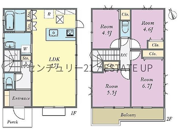 【間取り】ファミリーにおすすめの3SLDK。寝室、お子様のお部屋など分けた使いかたが可能です。