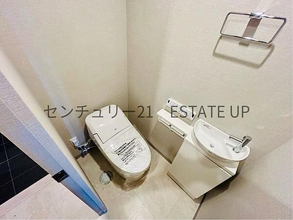 【トイレ】トイレ内に手洗いスペースを完備で鏡も置いてオシャレに。