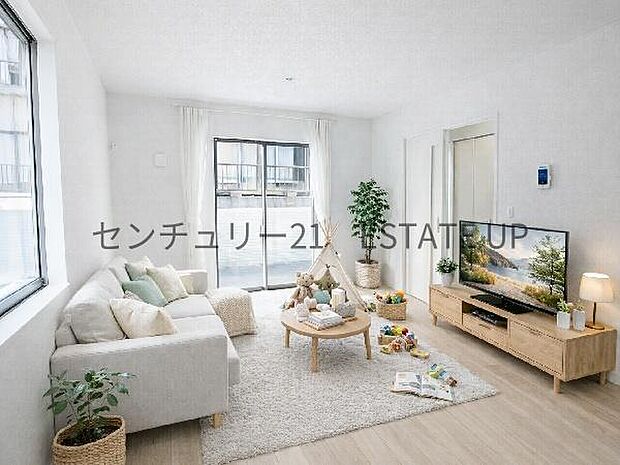 【リビング】広々としたリビング空間で、家族団らんや来客時にもゆったり過ごせる心地よい空間。※ホームステージングしているイメージ図です。