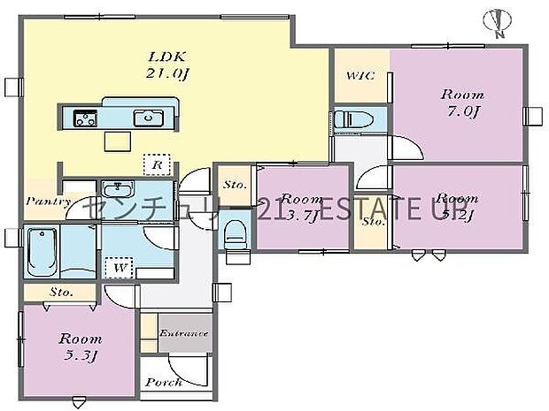 【間取り】ファミリーにおすすめの4LDK。寝室、お子様のお部屋など分けた使いかたが可能です。