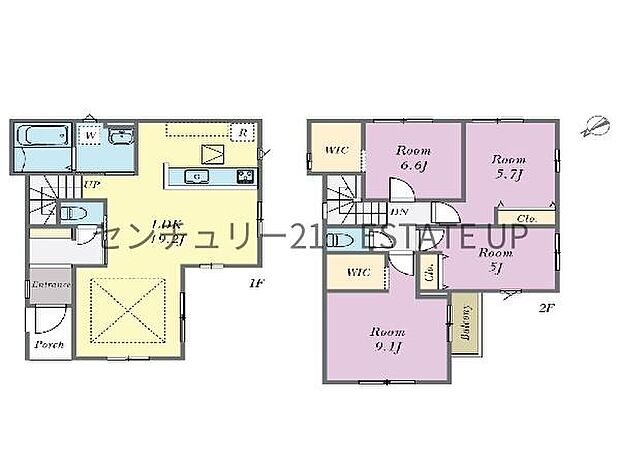 【間取り】ファミリーにおすすめの4LDK。寝室、お子様のお部屋など分けた使いかたが可能です。