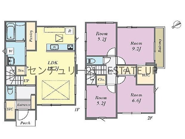 【間取り】ファミリーにおすすめの4LDK。寝室、お子様のお部屋など分けた使いかたが可能です。
