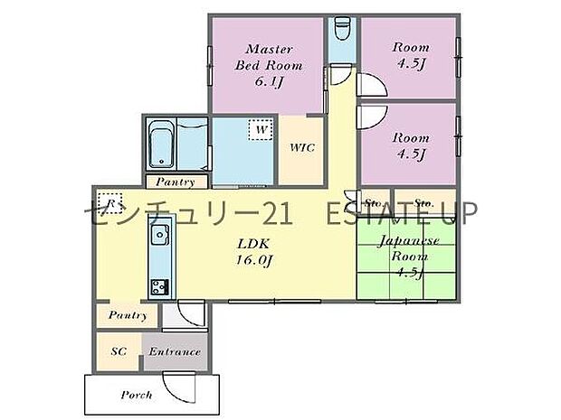 【間取り】ファミリーにおすすめの4LDK。寝室、お子様のお部屋など分けた使いかたが可能です。