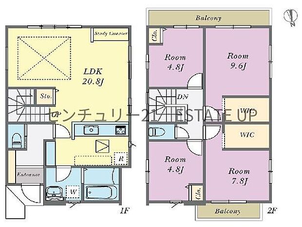 【間取り】ファミリーにおすすめの4LDK。寝室、お子様のお部屋など分けた使いかたが可能です。
