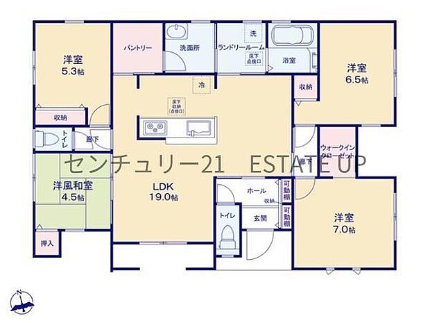 【間取り】ファミリーにおすすめの4LDK。寝室、お子様のお部屋など分けた使いかたが可能です。