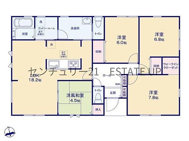 【間取り】ファミリーにおすすめの4LDK。寝室、お子様のお部屋など分けた使いかたが可能です。