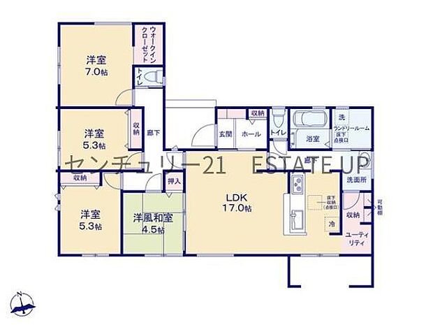 【間取り】ファミリーにおすすめの4LDK。寝室、お子様のお部屋など分けた使いかたが可能です。